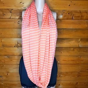 ❤️NWT 3/$15 Charming Charlie infinity scarf orange/peach  white stripes soft